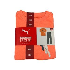 Size 18 months Puma Boys 2-Piece Tee & Jogger Set - Bright Orange